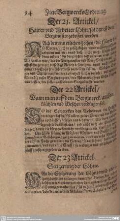 Der 22. Artickel/ Wann man auff dem Bergwerck/ auch in Mühlen und Weschen verdingen sol.