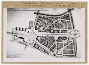 Wettbewerb II. Bauabschnitt der Karl-Marx-Allee: Lageplan. Berlin, Mitte/Friedrichshain, Stalinallee (vor 1949 Frankfurter Allee, seit 1961 Karl-Marx-Allee)/Strausberger Platz/Alexanderplatz/ Schillingstraße