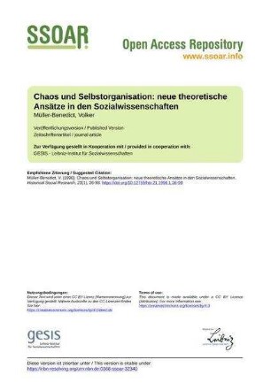 Chaos und Selbstorganisation: neue theoretische Ansätze in den Sozialwissenschaften