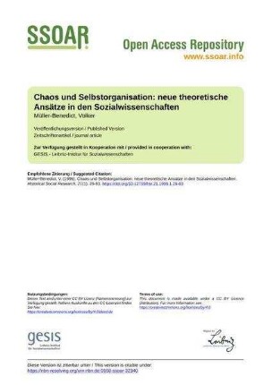 Chaos und Selbstorganisation: neue theoretische Ansätze in den Sozialwissenschaften