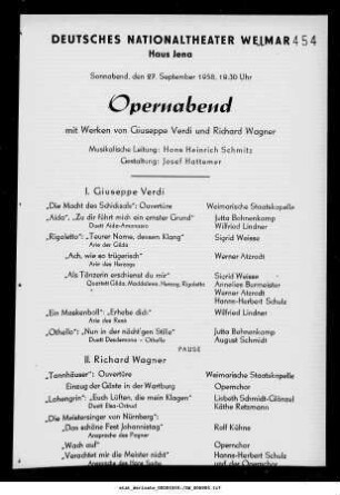 Opernabend mit Werken von Giuseppe Verdi und Richard Wagner