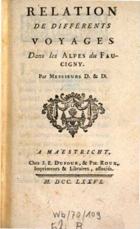 Relation de différents voyages dans les Alpes du Faucigny