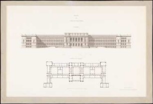 Technische Hochschule Berlin Hauptgebäude: Aufriss der Hauptfront und Grundriss des Hauptgeschosses