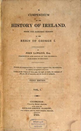 A compendium of the history of Ireland : from the earliest period to the reign of George I., 1
