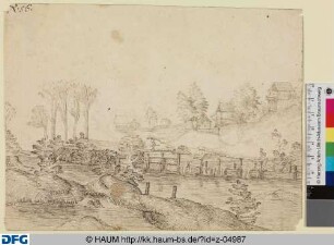 Flusslandschaft mit Häusern am Ufer