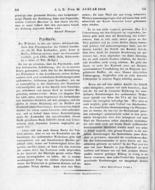 Calmeil, L. F.: Der Wahnsinn in den vier letzten Jahrhunderten. Nach dem Franz. des Calmeil bearb. v. R. Leubuscher. Halle: Schwetschke 1848