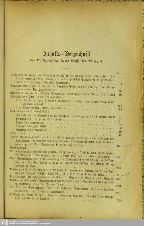 Inhalts-Verzeichniß des 47. Bandes des Neuen Lausitzischen Magazins