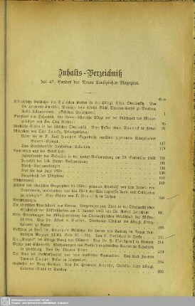 Inhalts-Verzeichniß des 47. Bandes des Neuen Lausitzischen Magazins