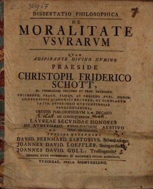 Diss. philos. de moralitate usurarum