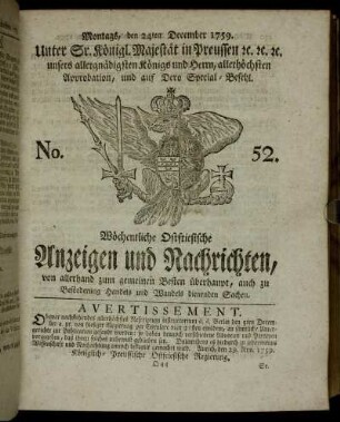 No. 52. Montags, den 24ten December 1759.