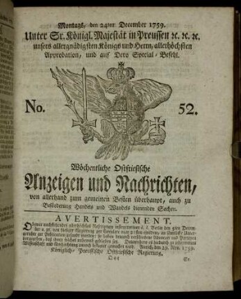 No. 52. Montags, den 24ten December 1759.
