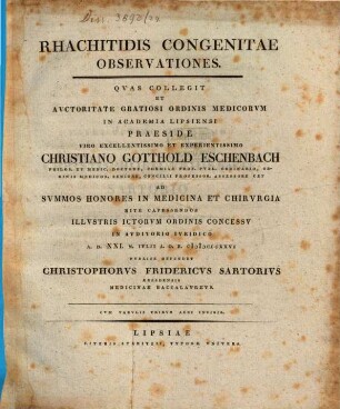 Rhachitidis congenitae observationes : cum tabulis tribus aeri incisis