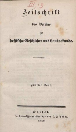 5: Zeitschrift des Vereins für Hessische Geschichte und Landeskunde