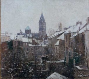 Die Rochuskirche in Düsseldorf bei Schnee