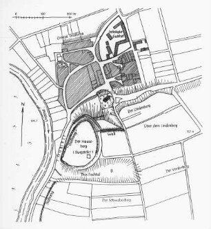 Großjena, Plan mit Rekonstruktion einer Burganlage (Zeichnung Wäscher)