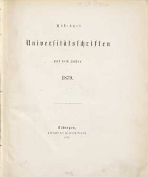 Tübinger Universitätsschriften, 1879