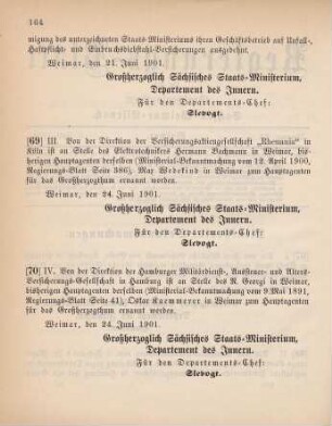 70. Ministerial-Bekanntmachung, betreffend Wechsel in der Hauptagentur der Hamburger Militärdienst-, Austeuer- und Alters-Versicherungs-Gesellschaft in Hamburg