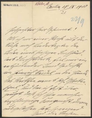 Brief an Ludwig Strecker  und B. Schott's Söhne : 18.09.1900