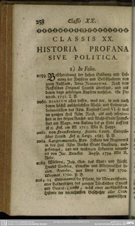 Classis XX. Historia Profana Sive Politica