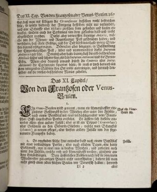 Das XI. Capitel/ Von den Frantzosen oder Venus-Beulen. - Das XVIII. Capitel/ Vom Glied-Schwamm.