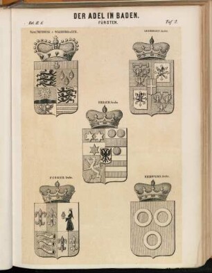Taf. 2. Fürst Truchsess v. Waldburg u Zeil. - Leiningen Grafen. - Erbach. Grafen. - Fugger Grafen. - Neipperg. Grafen.