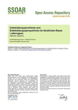Entwicklungsprobleme und Entwicklungsperspektiven im ländlichen Raum Lothringens