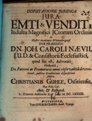 Diss. ... de iuribus emti et venditi