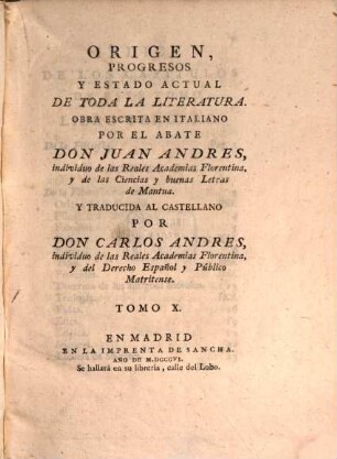Origen, Progresos Y Estado Actual De Toda La Literatura, 10