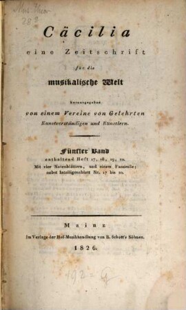 Caecilia  : eine Zeitschrift für die musikalische Welt. 5 = H. 17 - 20. 1826