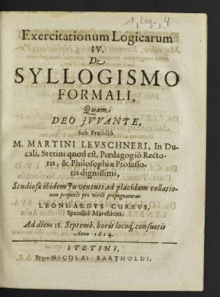 Exercitationum Logicarum ... De Syllogismo Formali