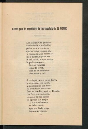 Letras para la repeticiòn de los couplets de EL GORDO