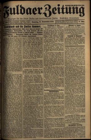 Ausgabe vom Samstag, den 15. November 1930.