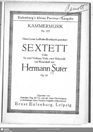 Sextett C dur für zwei Violinen, Viola, zwei Violoncelli und Kontrabaß : Op. 18