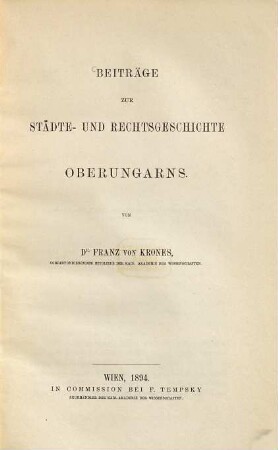 Beiträge zur Städte- und Rechtsgeschichte Oberungarns