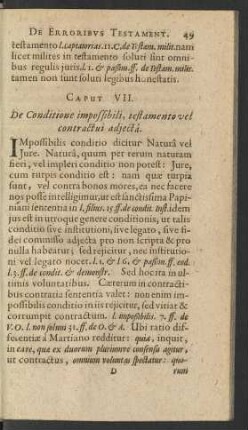 Caput VII. De Conditione impossibili, testamento vel ...