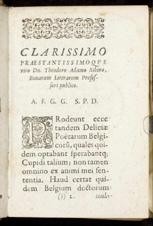 Clarissimo [...] viro Dn. Theodoro Adamo Sibero [...]