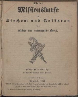Kleine Missionsharfe im Kirchen- und Volkston für festliche und außerfestliche Kreise