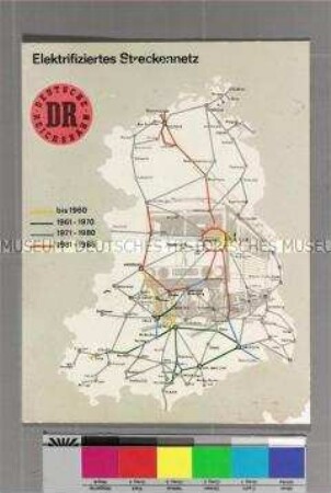 Verkehrskarte der DDR mit dem elektrifizierten Streckennetz der Deutschen Reichsbahn