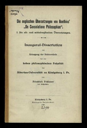Die englischen Übersetzungen von Boethius' ""De Consolatione Philosophiae""
