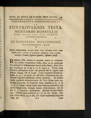 209-229, Svpplementvm Speciminis CCCLI. De Contoversiis Testamenariis Nonnvllis.