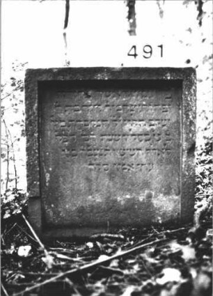 Grabstein 491 (Index: 100113640) Material: Sandstein Maße HxBxT: 65x61x10 cm Besonderheit: kulturhistorisch besonders wertvoll / hist.-wiss. Gründe (Alter): Grabstein 491