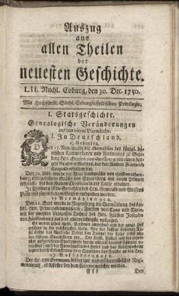 LII. Nachl. Coburg, den 30. Dec. 1750.