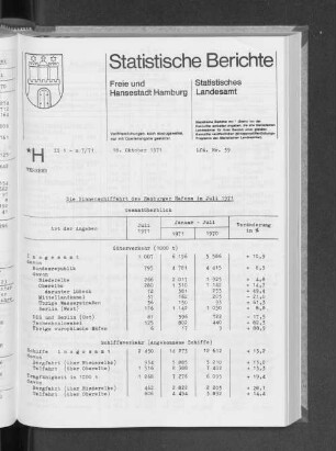 Die Binnenschiffahrt des Hamburger Hafens im Juli 1971 : Lfd. Nr. 39