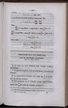 Théorème sur les médianes.
