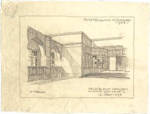 Pfann, Paul; München - Theresienhöhe; Ausstellung München 1908 - Halle I., Großer Lichthof (Perspektive)