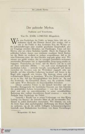 6: Der politische Mythus : Probleme und Vorarbeiten