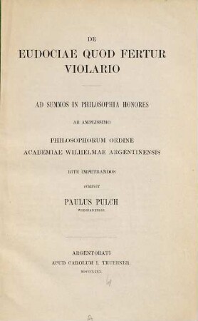De Eudociae quod fertur Violario : (Strassburger Doctordiss.)