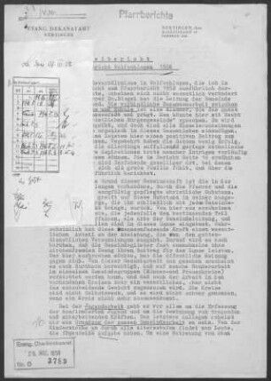 Wolfschlugen: Visitationsbericht ("Beibericht") mit Pfarrbericht 1956
