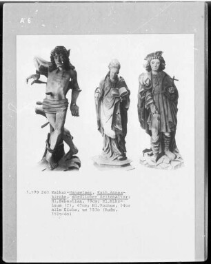 Figuren aus dem nördlichen Seitenaltar, Sebastian, Nikolaus und Rochus