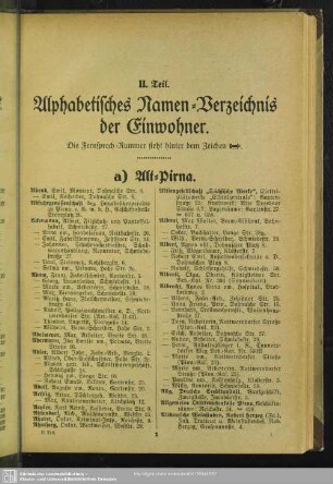 II.Teil. Einwohnerverzeichnis : II. Teil. Aphabetisches Namen-Verzeichnis der Einwohner